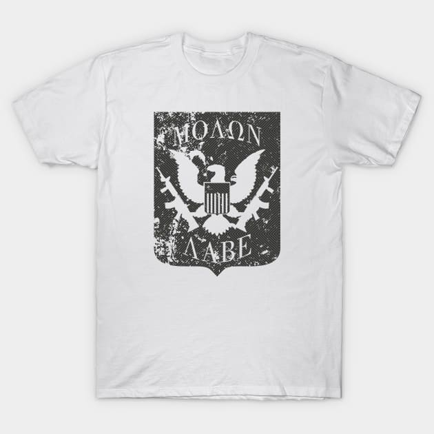 Molon Labe US Great Seal Shield Carbon Print T-Shirt by AStickyObsession